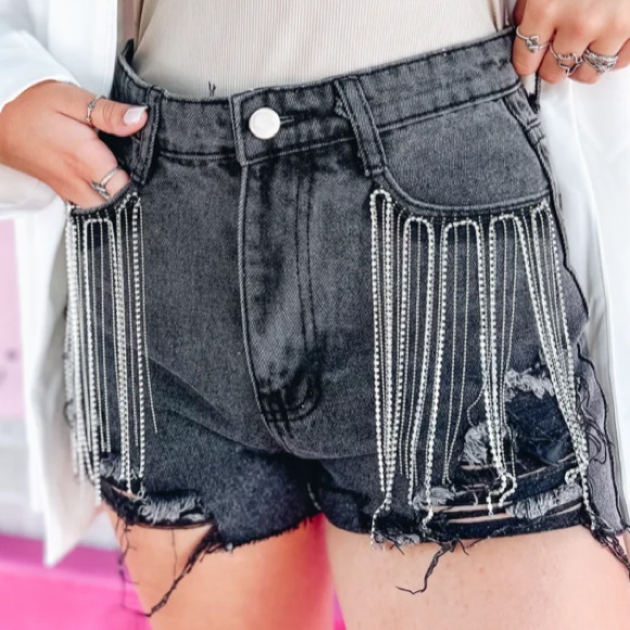 Blue B rhinestone fringe shorts - Picture 5 of 5